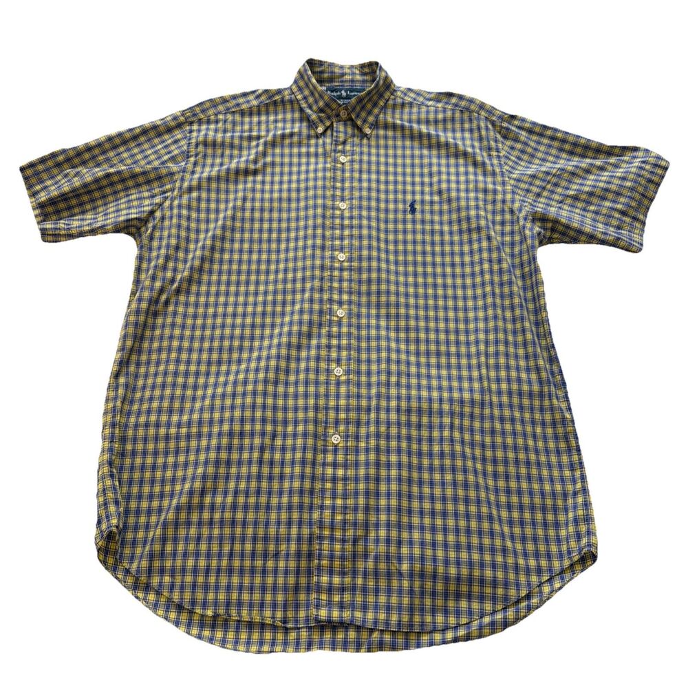 VINTAGE Ralph Lauren Plaid Blake Shirt Adult Medium blue yellow preppy classic
